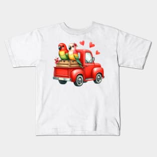 Valentine Parrot Couple Sitting On Truck Kids T-Shirt